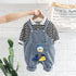 Casual Suspenders Two-piece Set Boy's Lapel Stripe Long Sleeve Suit
